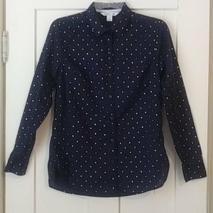 Old Navy Dark Blue Gold Poka Dot Long Sleeve Shirt